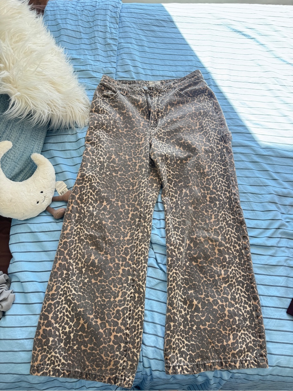 Cotton On Leopard-Print Wide Leg Jeans in Brown & Tan
